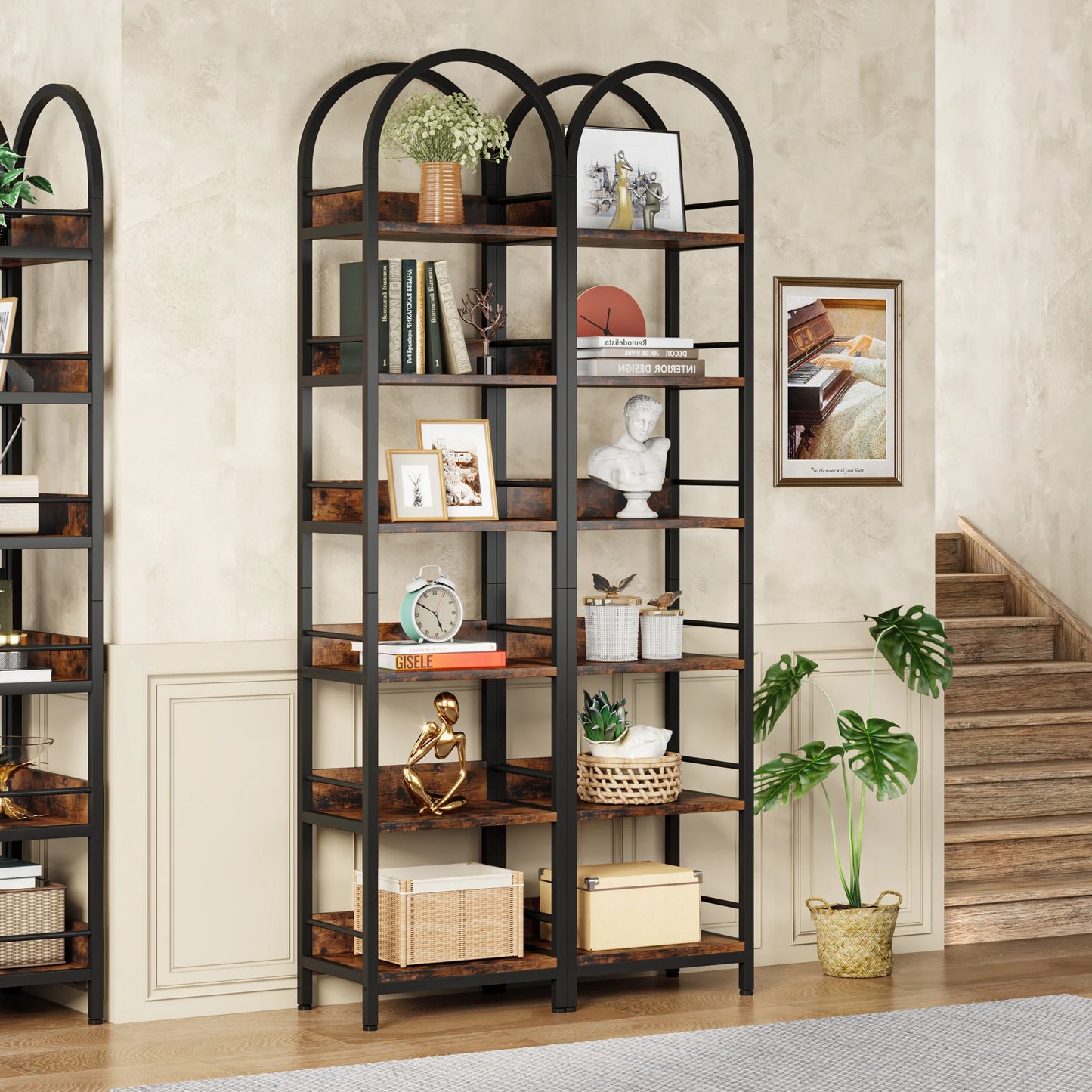 MonoWood 6-Tier Open Bookshelf, 78.7" Tall Arched Bookcase Narrow Bookshelf, Freestanding Corner Bookcase Display Shelves