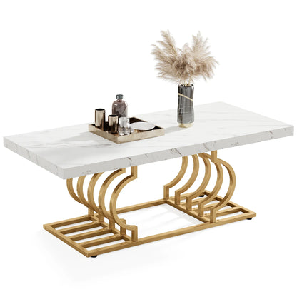 MonoWood Coffee Table 47 inches Faux Marble Cocktail Table with Geometric Frame