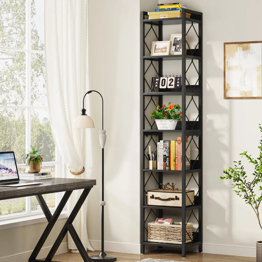 MonoWood 78.7 Inch Extra Tall Narrow Bookshelf, 7 Tier Skinny Bookcase for Small Spaces, Freestanding Display Shelves