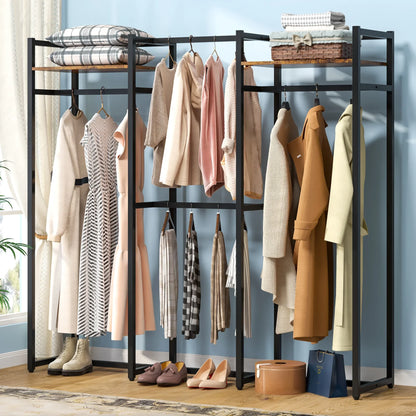 MonoWood Free Standing Closet Organizer with Hanging Rods,Clothes Rack with Storage Shelves, Large Size Storage Rack