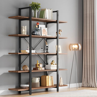 MonoWood 5-Tier Bookshelf, Vintage Industrial Style Bookcase 72 H x 12 W x 47L Inches
