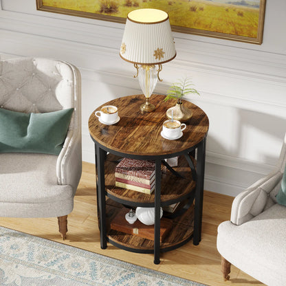 MonoWood Half Round End Table for Living Room, 3-Tier Half Side Table with Metal Frame, Industrial Table with Storage