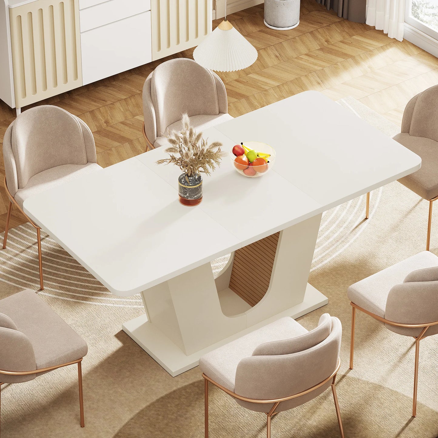 MonoWood Modern Dining Table for 4-6 People, 55-Inch Rectangular Kitchen Table with U-Shaped Base, Dinner Table for Kitchen