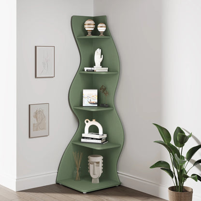MonoWood 5-Tier Corner Shelf, Modern Wall Corner Bookshelf, Stylish Corner Small Bookcase Storage Rack Plant Stand