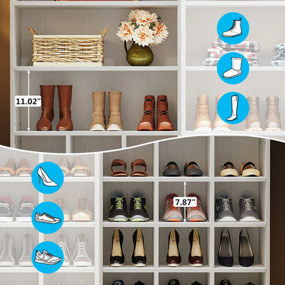 MonoWood Shoe Cabinet, 24 Pair Freestanding Shoe Rack Storage Organizer with Side Hooks, Shoe Storage Cabinet with Shelves