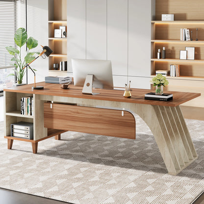 MonoWood 78" Large L-Shaped Executive Desk, Modern Office Desk with Lateral File Cabinet and Drawer, Home Business Desk