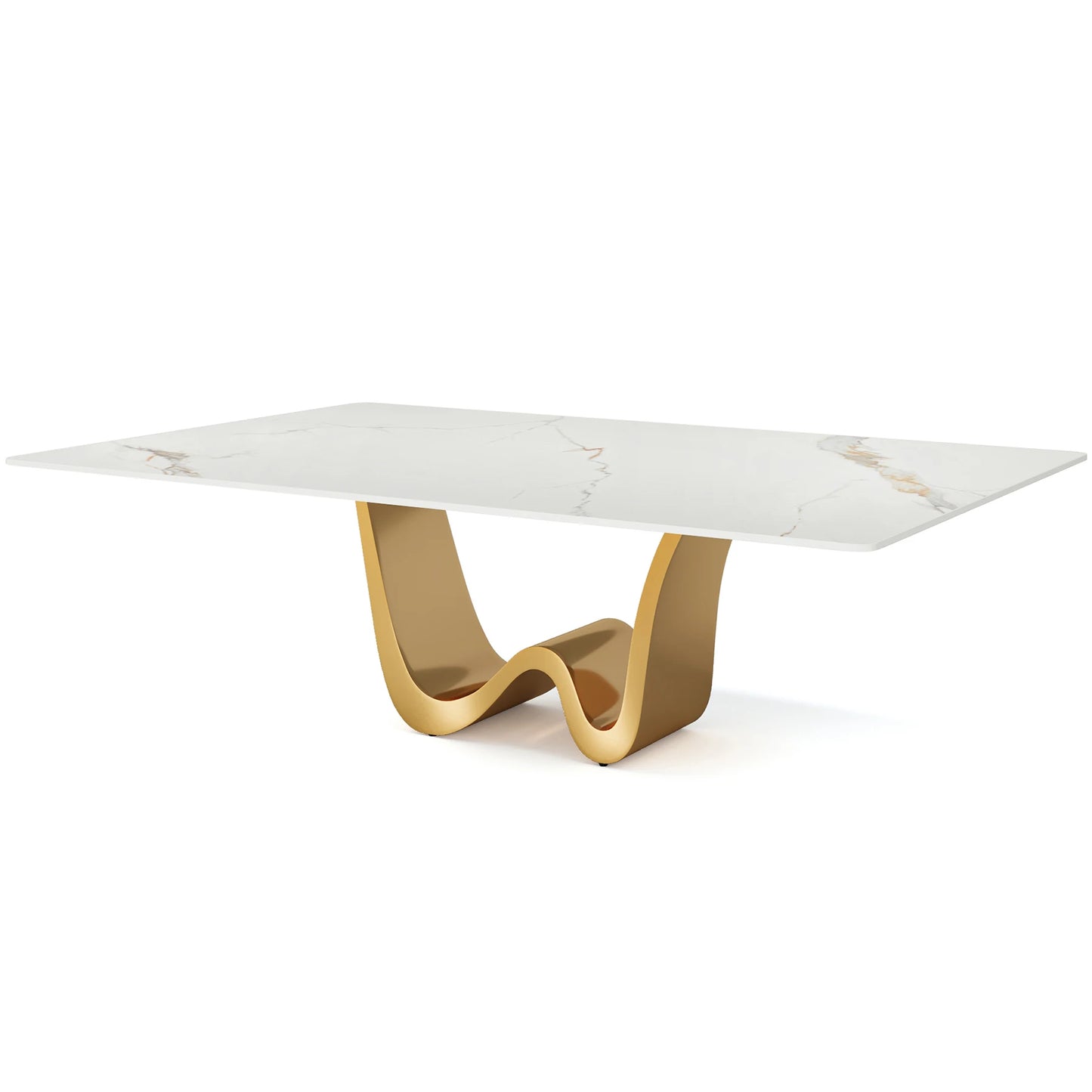 MonoWood 78.74" Sintered Stone Dining Table for 6-8, Modern Rectangle Dining Table, Luxury White & Gold Kitchen Table