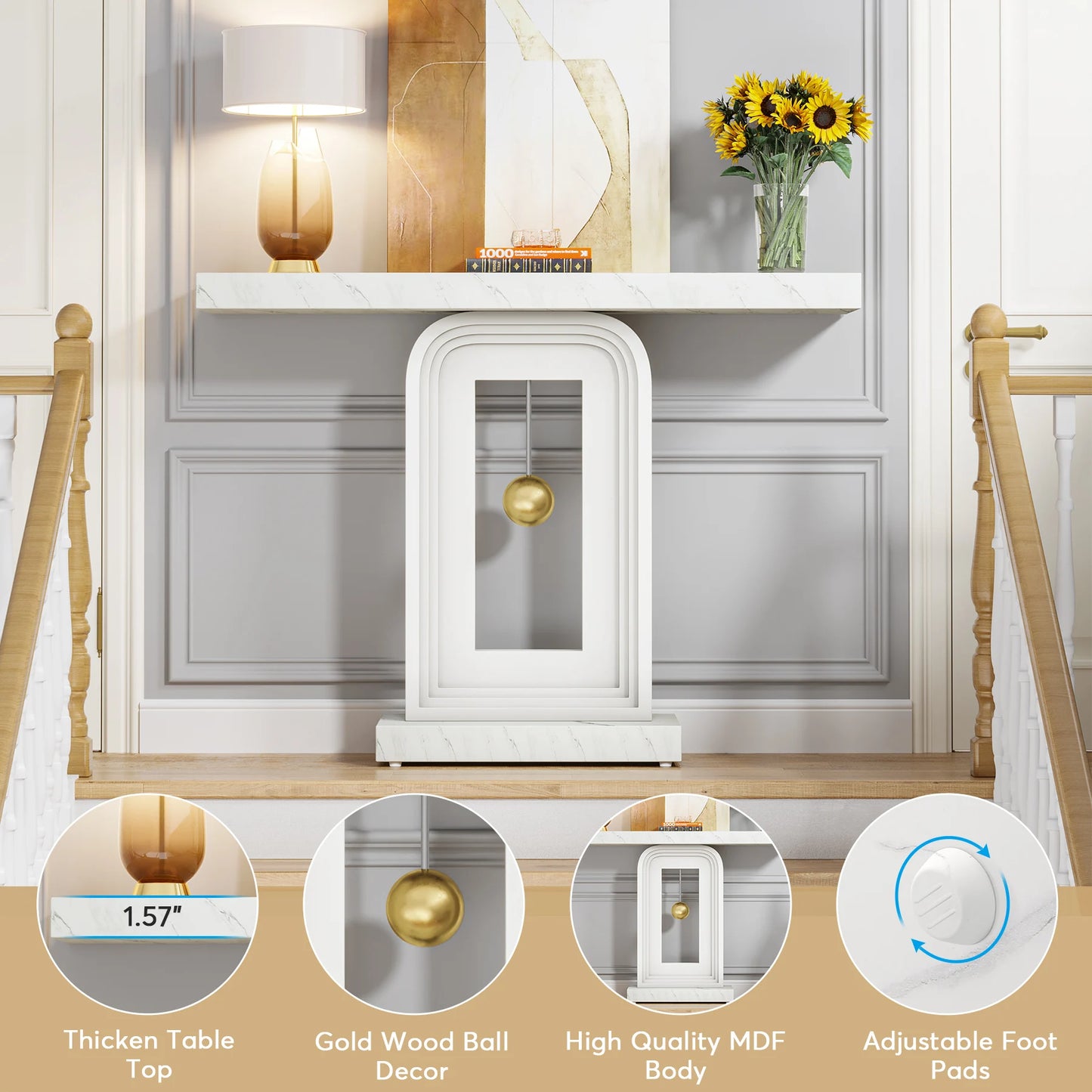 MonoWood Modern Console Table, 40 Inches Narrow Sofa Entryway Table with Pendulum Shape Base, Contemporary Wood Accent Table