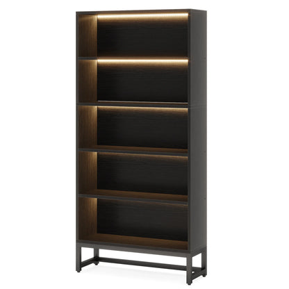 MonoWood Tall Bookcase Black Bookshelf, 70.8” Large Bookcases Organizer, Heavy Duty Library Bookcase