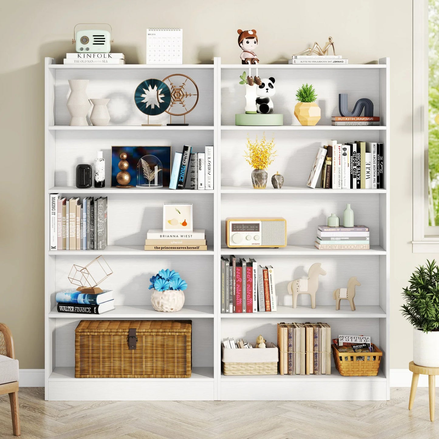 MonoWood Storage Display Bookcase 5 Layer White Modern Book Storage Organizer Display Shelf Rack