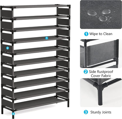 MonoWood Simple Black Shoe Rack Metal Shoe Shelf Footwear Amazing Space Saving Shoes Organizer