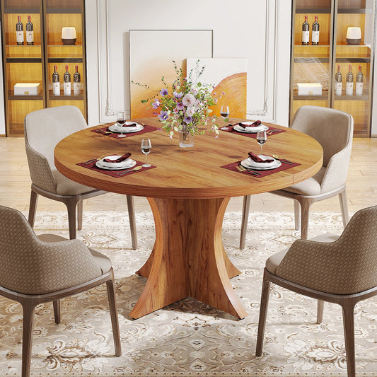 MonoWood Round Dining Table for 4-6, 47.24-Inch Farmhouse Kitchen Table, Wood Dining Table with Pedestal Base,  Dinner Table