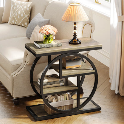 MonoWood End Table for Living Room, 4-Tier Narrow Side Table with Storage Shelves, Industrial Bedside Table for Bedroom