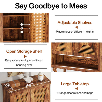 MonoWood Tall Shoe Cabinet with Acrylic Doors and LED Lights, 8-Tier Entryway Shoe Storage Rack with Adjustable Shelves