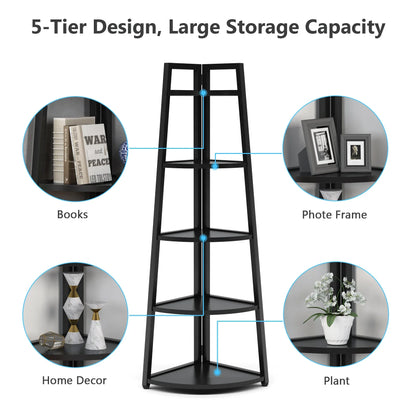 MonoWood 70 inch Tall Corner Shelf, 5 Tier Modern Corner Bookshelf Bookcase Industrial Corner Ladder Shelf Plant Stand