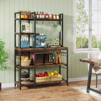 MonoWood Kitchen Bakers Rack with Storage, 43 inch Microwave Stand 5-Tier Kitchen Utility Storage Shelf Rack with 10 Hooks