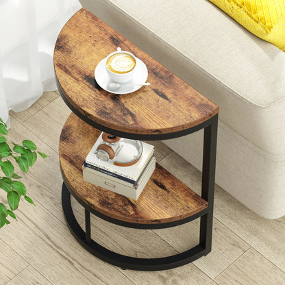 MonoWood End Table Semi Circle, Small Half Round Side Table with Storage Shelf, Accent Table Slim C Table for Sofa Couch