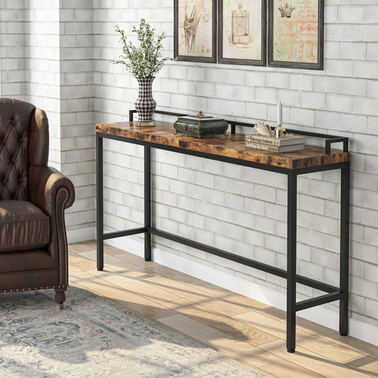 MonoWood 70.9 Inch Long Narrow Sofa Console Entryway Table, Retro Brown