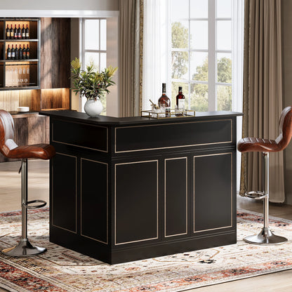 MonoWood L-Shaped Bar Cabinet, 4-Tier Corner Bar Unit with Stemware Racks, Black