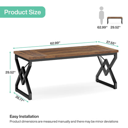 MonoWood 63" Large Industrial Executive Desk with Extra Thickened Tabletop & Metal Frame, Heavy-Duty Home Office Desk