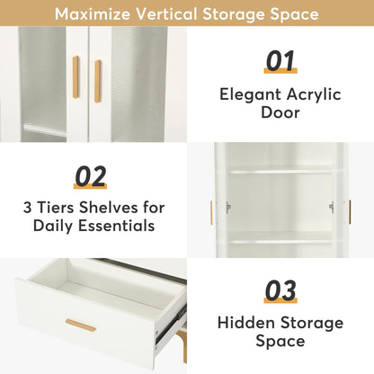 MonoWood Bookcase with LED Light and Doors Bookshelf with Storage Drawers