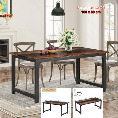 MonoWood Dining Table, Industrial Kitchen Table for 6-8 Person, Rectangular Dinner Table for Dining Room