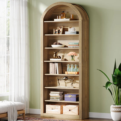 MonoWood 78.7" Tall Bookshelf, Modern White Arched Bookcase with Storage Shelves, 8-Tier Floor Standing Open Display Shelving