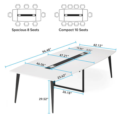 MonoWood 8FT Conference Table, 94.48L x 47.24W x 29.52H Inches Large Boat Shaped Meeting Seminar Table with Cable Grommets