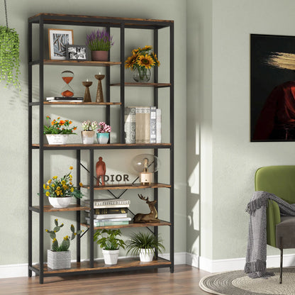MonoWood 79 Inches Bookcase with Open Shelves, 9-Tier Industrial Bookshelf, 10 Cubes Etagere Storage Shelves Display Shelf