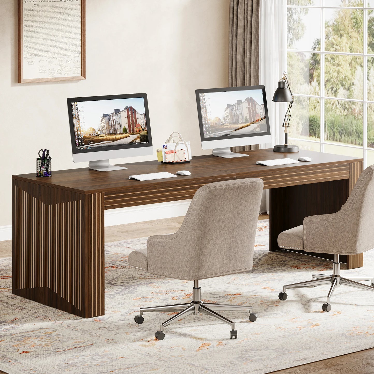 MonoWood 79-Inch Extra Long Desk, Two Person Double Desk for Home Office, Wooden Long Computer Desk Writing Table for Office
