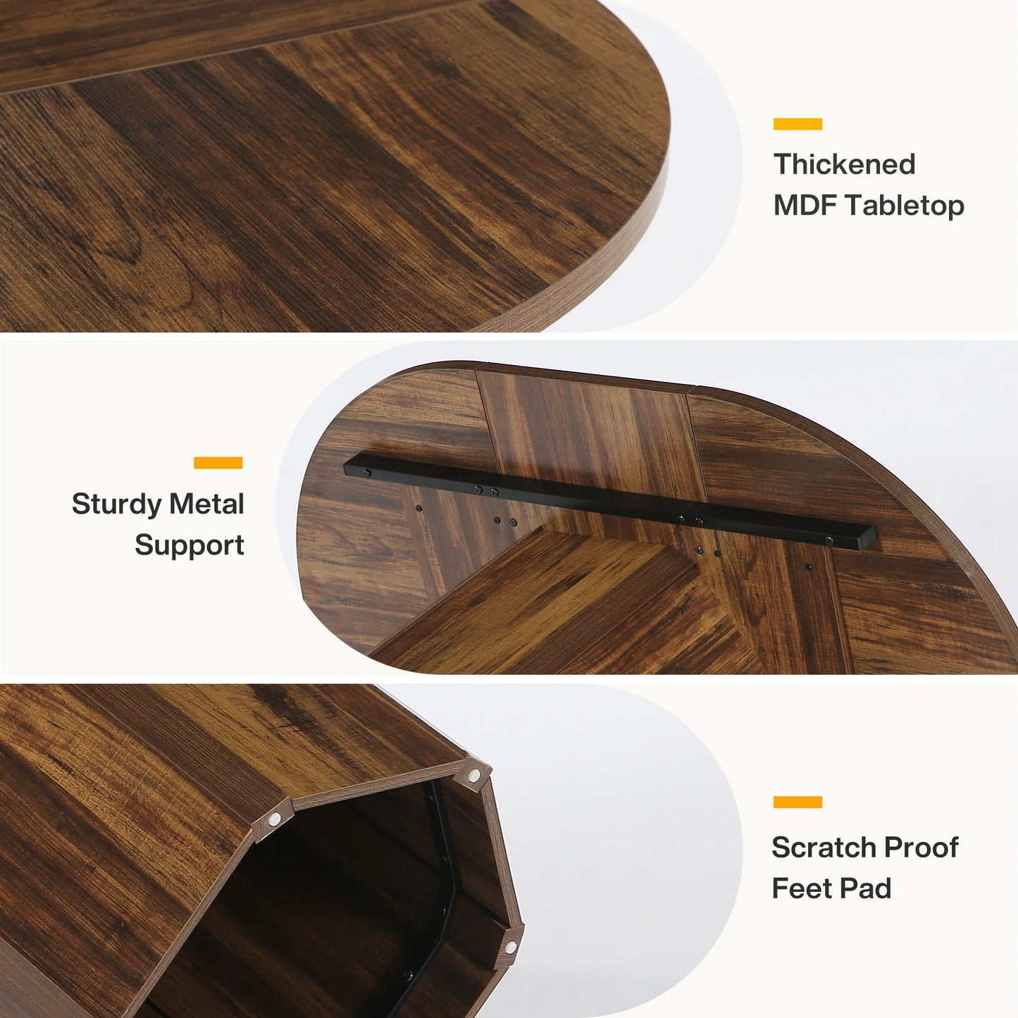 MonoWood 55.12 Inches Oval Dining Table for 4-6 People, Wood Kitchen Table, Rustic Dinner Room Table, Home Furniture