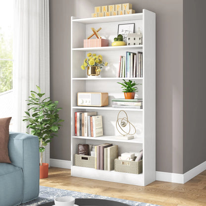 MonoWood Storage Display Bookcase 5 Layer White Modern Book Storage Organizer Display Shelf Rack