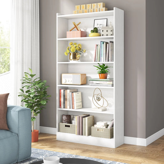 MonoWood Storage Display Bookcase 5 Layer White Modern Book Storage Organizer Display Shelf Rack