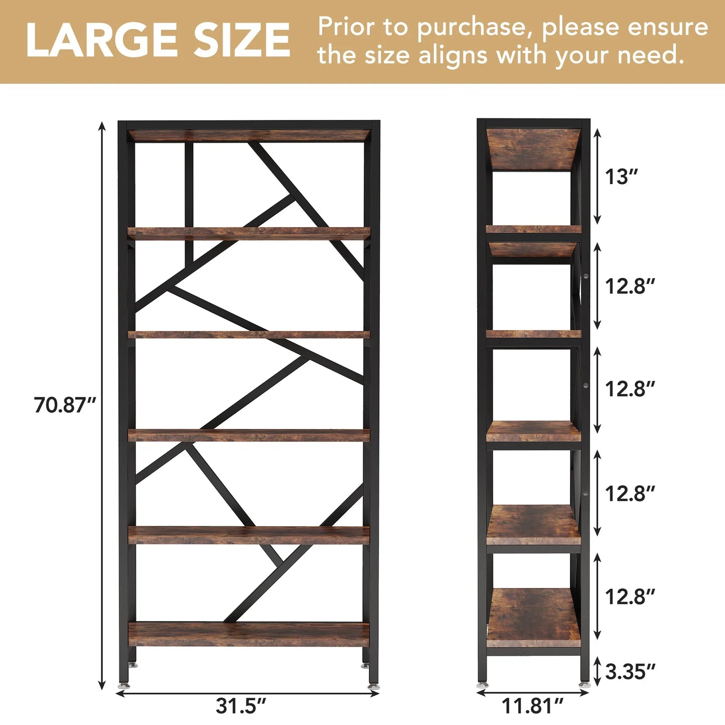 MonoWood 71 Inch High Quality Shelving Units Organizer Rack Industrial Wood Open Bookshelf