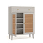 MonoWood Shoe Cabinet with Doors and Drawer, Modern Shoe Storage Cabinet for Entryway, Mint Green Rattan Shoes Cabinet