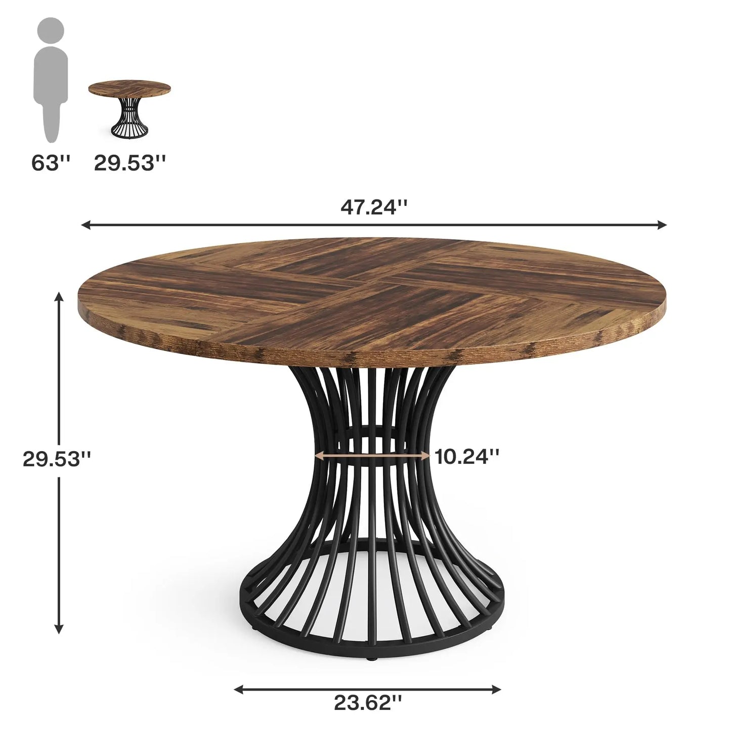MonoWood Round Dining Table for 4-6 People, 47-Inch Farmhouse Dinning Room Table Circle Kitchen Table, Industrial Dinner Table