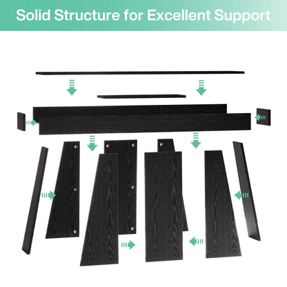 MonoWood 63" Black Console Table, Farmhouse Entryway Table with Trapezoidal Base, Narrow Long Wood Sofa Table