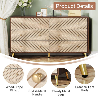 MonoWood Wooden Drawer Organizer Cabinet Unit with Solid Wood Legs, Wide Storage Tower with 6 Drawers for Living Room