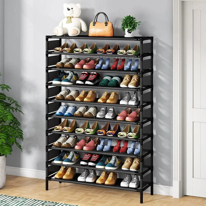 MonoWood Simple Black Shoe Rack Metal Shoe Shelf Footwear Amazing Space Saving Shoes Organizer