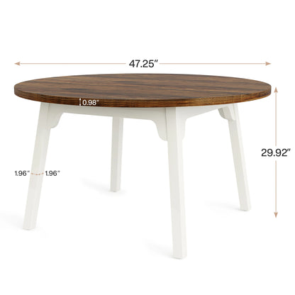 MonoWood Round Dining Table for 4-6 People, 47-Inch Farmhouse Dinning Room Table Circle Kitchen Table