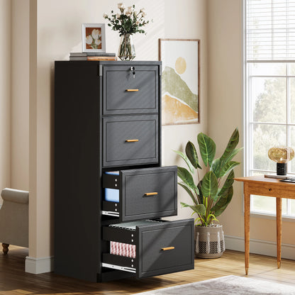 MonoWood 4-Drawer File Cabinet with Lock, Locked File Cabinet with Key, Tall Wooden Filing Cabinets for Home Office