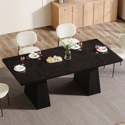 MonoWood 63-Inch Black Dining Table for 4-6, Modern Kitchen Table with Sturdy Tapered Wood Legs, Rectangular Dinner Table