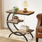 MonoWood C-Shaped End Table, Industrial 3-Tier Small Table for Couch, Wood Bedside Table Snack Table with Storage Shelves
