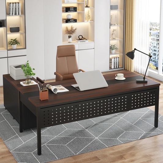 MonoWood 70.8" Large Executive Office Desk and 47" Lateral File Cabinet Combo, L-Shaped Computer Desk 2 Piece Business desk