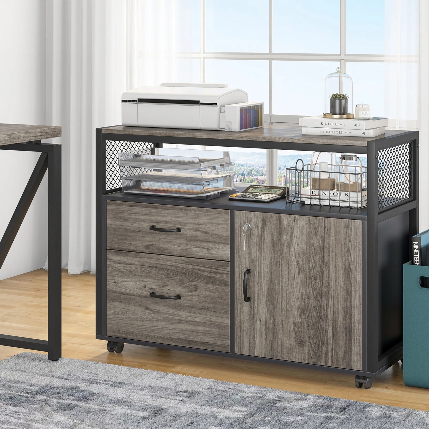 MonoWood Modern File Cabinet with Drawers for Letter-sized File and Door, Lockable lateral Filing Cabinet Printer Stand