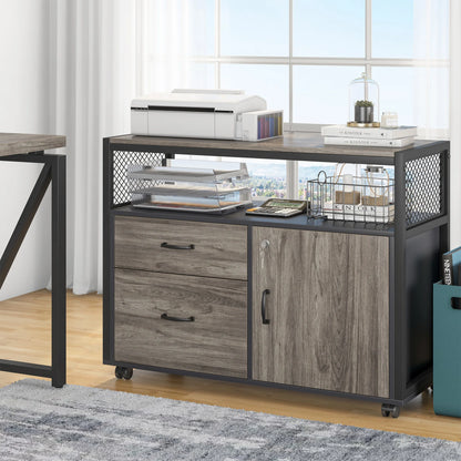 MonoWood Modern File Cabinet with Drawers for Letter-sized File and Door, Lockable lateral Filing Cabinet Printer Stand