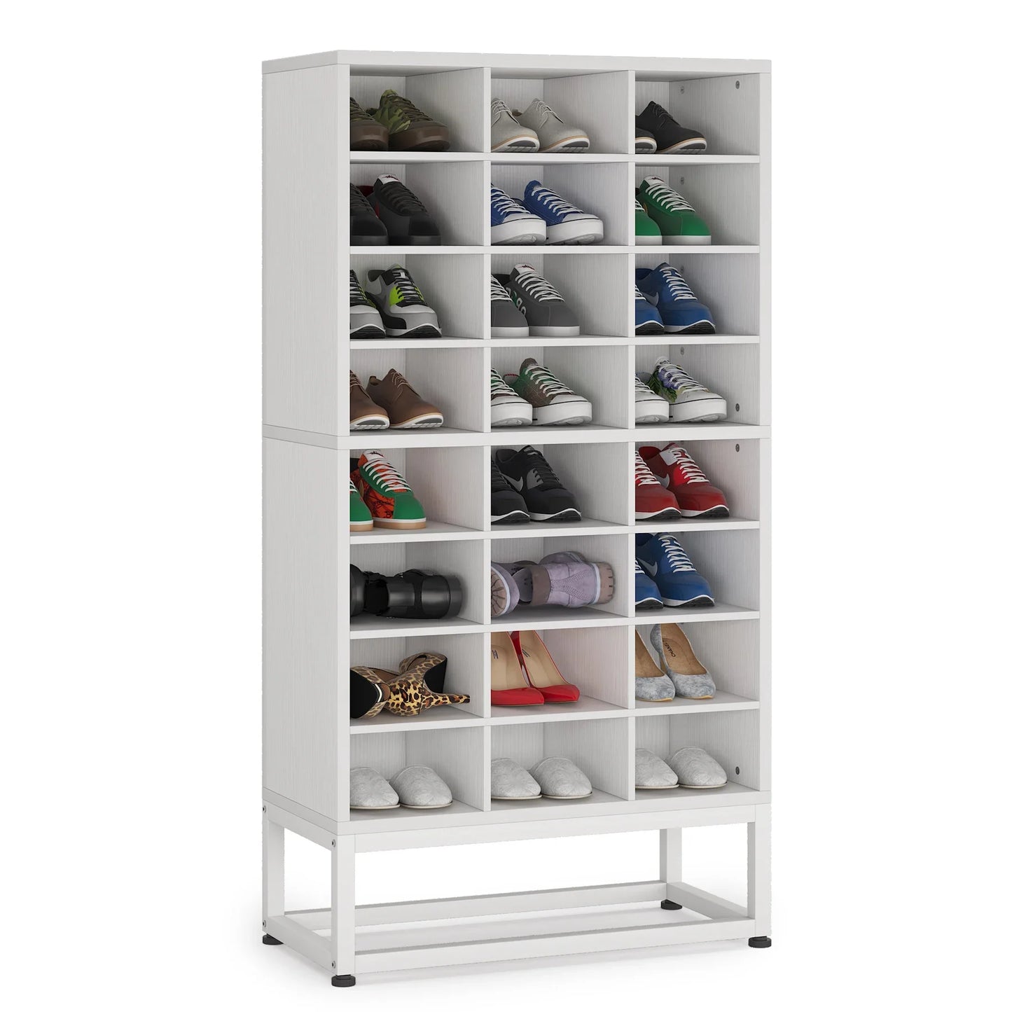 MonoWood Wooden Shoe Cabinet 8-Tier Display Shelf Rack Stand White Wood Cube Shelf
