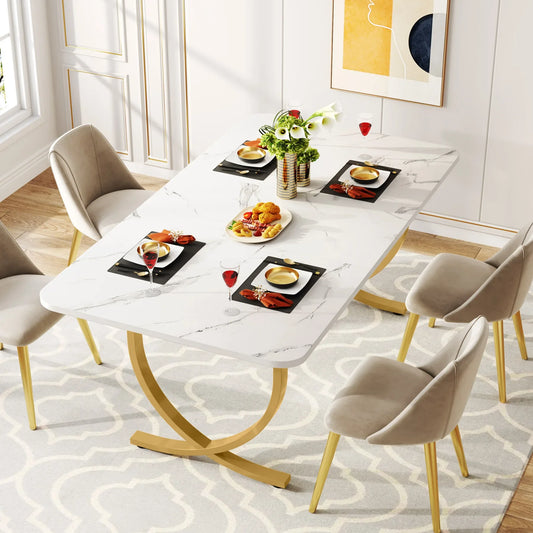 MonoWood 63" Modern Dining Table Kitchen Table with Faux Marble Top