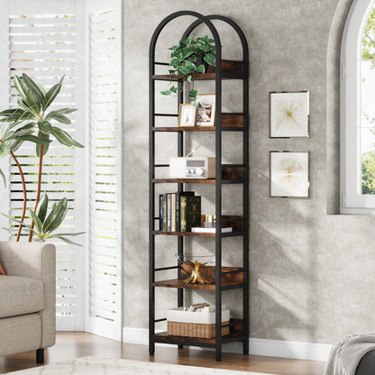 MonoWood 6-Tier Open Bookshelf, 78.7" Tall Arched Bookcase Narrow Bookshelf, Freestanding Corner Bookcase Display Shelves