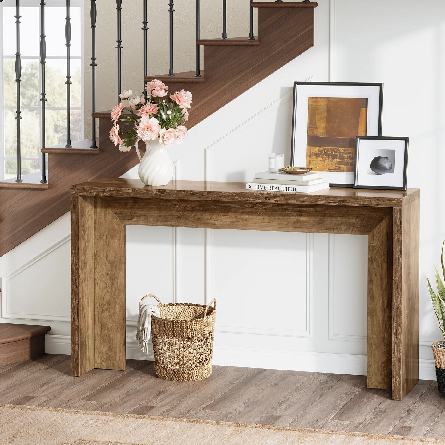 MonoWood 55-Inch Farmhouse Console Table, Wooden Couch Table Behind Sofa with Storage, Narrow Long Entryway Hallway Table